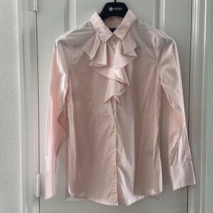 Banana Republic Pink Striped Riley Shirt Ruffle Front Button-Up Womens 12 Petite